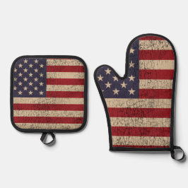 Amerikaanse vlag Golf Monogram Design Ovenwant & Pannenlap Set