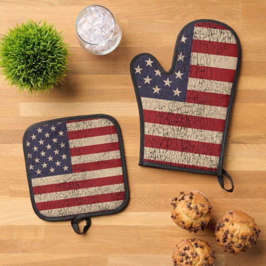 Amerikaanse vlag Golf Monogram Design Ovenwant & Pannenlap Set (Top down)