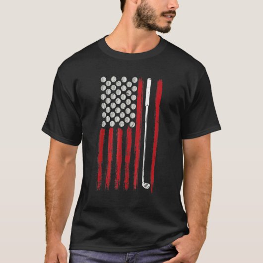 Amerikaanse vlag golfclubs en golfballen Golfi T-shirt (Voorkant)