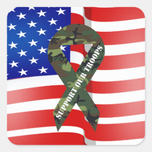 Amerikaanse vlag Groene Camo steunt onze troepenma Vierkante Sticker