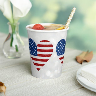 Amerikaanse Vlag Hart 4 juli Glitter Papieren Bekers