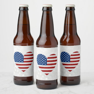 Amerikaanse Vlag Hart 4 juli Glitters Bier Etiket