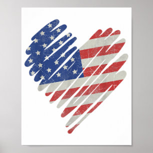 Amerikaanse Vlag Hart Rood Wit Blauw Cute 4 juli Poster