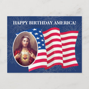Amerikaanse vlag Heilig Hart van Jezus Vuurwerk Briefkaart