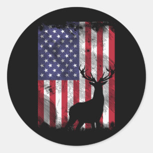 Amerikaanse vlag Herten Elk Hunting USA Patriottis Ronde Sticker