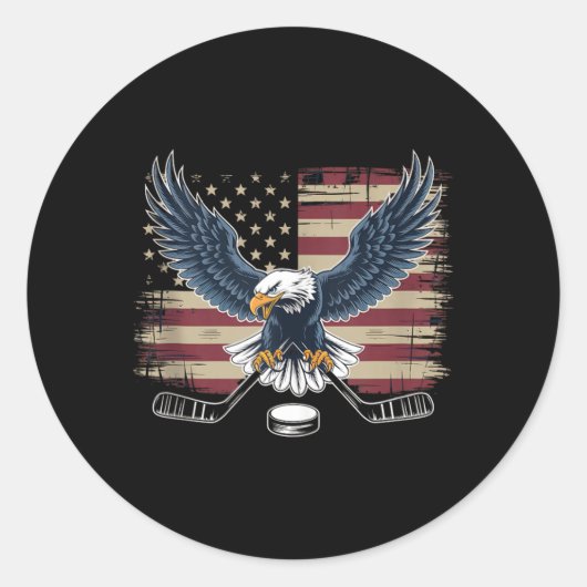 Amerikaanse Vlag Hockey Ronde Sticker (Voorkant)