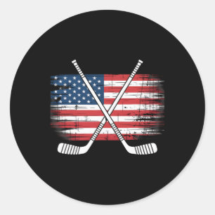 Amerikaanse Vlag Hockeysticks Versleten Patriottis Ronde Sticker