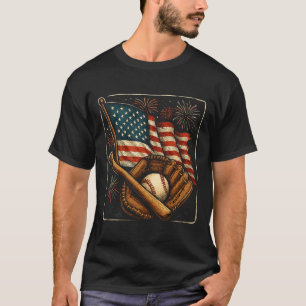 Amerikaanse vlag Honkbal Speler Catcher Werper Usa T-shirt