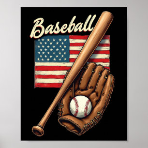 Amerikaanse vlag Honkbal Speler Door Fan Catcher P Poster