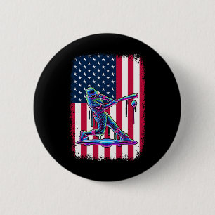Amerikaanse vlag honkbalspeler Bat Patriotic 4e va Ronde Button 5,7 Cm