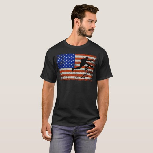Amerikaanse vlag Hurdles Hurdling Hurdler Runing T-shirt (Voorkant volledig)