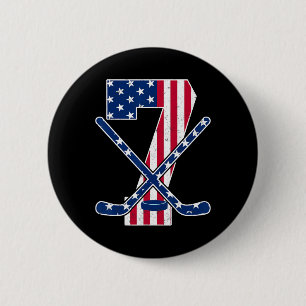 Amerikaanse Vlag IJshockey Fan 7e Verjaardagsfeest Ronde Button 5,7 Cm
