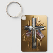 Amerikaanse Vlag in Gouden Kruis #6 Sleutelhanger (Voorkant)