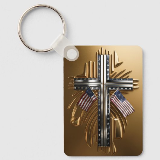 Amerikaanse Vlag in Gouden Kruis #6 Sleutelhanger (Voorkant)