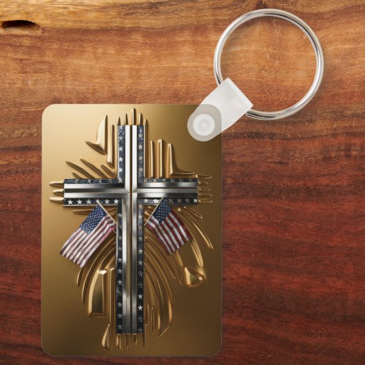 Amerikaanse Vlag in Gouden Kruis #6 Sleutelhanger (Achterkant)
