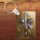 Amerikaanse Vlag in Gouden Kruis #6 Sleutelhanger (Voorkant)