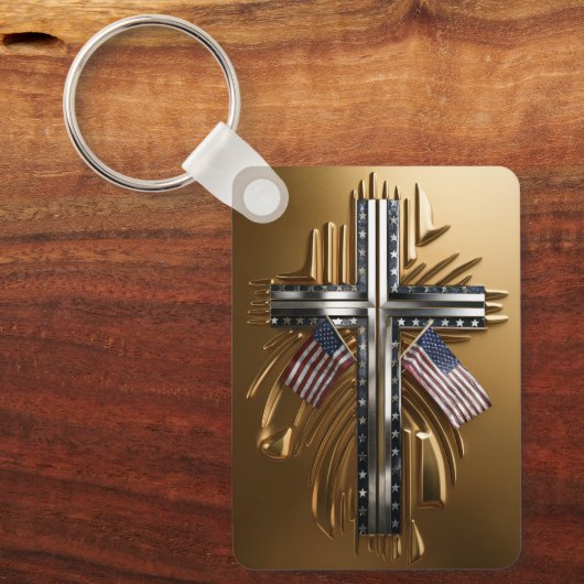Amerikaanse Vlag in Gouden Kruis #6 Sleutelhanger (Voorkant)