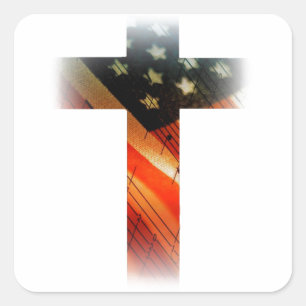 Amerikaanse vlag in kruis vierkante sticker