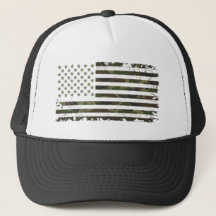Amerikaanse vlag in militaire camouflagekleuren trucker pet