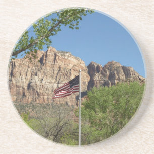 Amerikaanse vlag in Zion National Park II Zandsteen Onderzetter