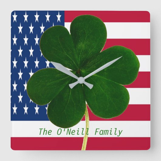 Amerikaanse vlag Irish Shamrock Clover St. Patrick Vierkante Klok (Voorkant)