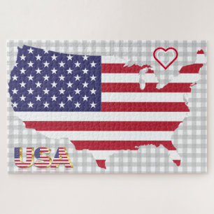 Amerikaanse vlag Jigzaag Puzzle Map Legpuzzel