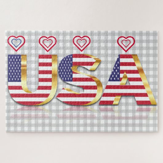 Amerikaanse vlag Jigzaag Puzzle met hart Legpuzzel (Horizontaal)