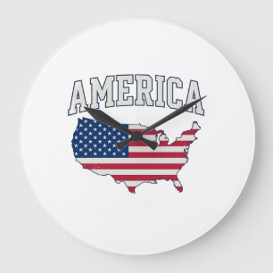Amerikaanse Vlag Kaart Patriottisch Vintage Grafis Grote Klok