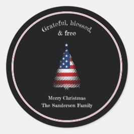 Amerikaanse vlag kerstboom gezegend ronde sticker