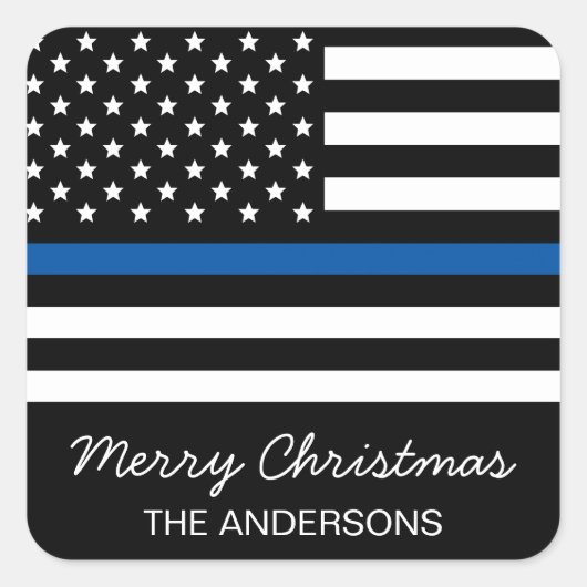 Amerikaanse vlag Kerstmis van de politie Thin Blue Vierkante Sticker (Voorkant)