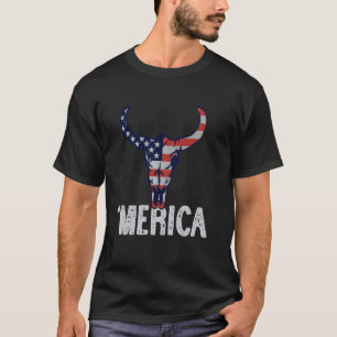 Amerikaanse Vlag Koe Schedel western Merica 4 juli T-shirt