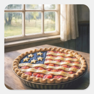 Amerikaanse Vlag Korst Op Homemade Taart Vierkante Sticker