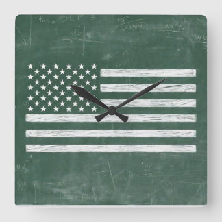 Amerikaanse vlag krijtbord kunst (Tekening nr. 1) Vierkante Klok