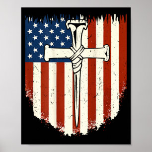 Amerikaanse Vlag Kruis 3 Spijker Patriottisch Chri Poster