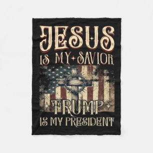 Amerikaanse vlag kruis Jezus is mijn redder Trump  Fleece Deken