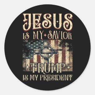 Amerikaanse vlag kruis Jezus is mijn redder Trump Ronde Sticker