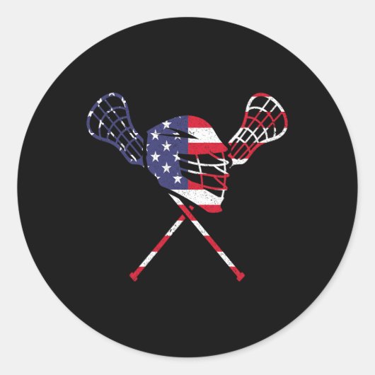 Amerikaanse vlag Lacrosse Ronde Sticker (Voorkant)