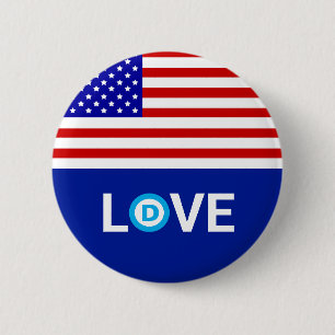 Amerikaanse vlag & liefde met Democratische partij Ronde Button 5,7 Cm