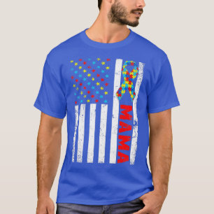 Amerikaanse vlag Mam Autism Awareness Fam T-shirt