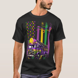 Amerikaanse vlag Mardi Gras brandweerwagen met nar T-shirt