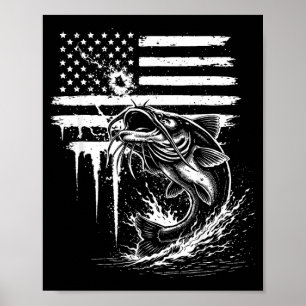 Amerikaanse Vlag Meerval Vis Vissen Liefhebber Man Poster