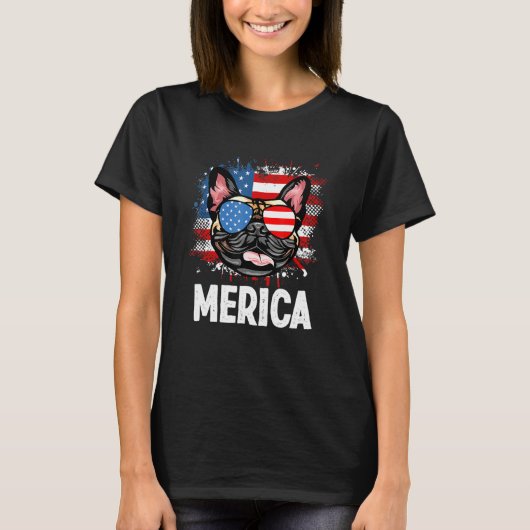 Amerikaanse vlag Merica French Bulldog 4 juli T-shirt (Voorkant)
