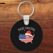 Amerikaanse vlag Merry kerstdesign Sleutelhanger (Voorkant)