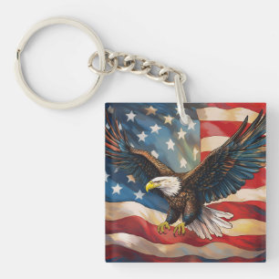 Amerikaanse vlag met Amerikaanse zeearend Sleutelhanger