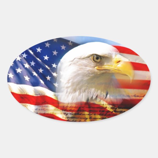 Amerikaanse vlag met Bald Eagle Ovale Sticker (Voorkant)