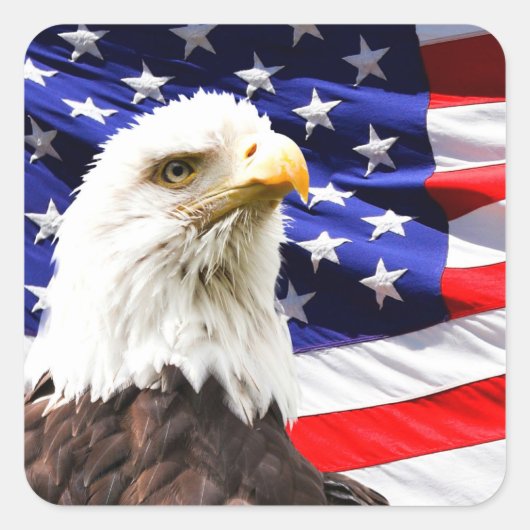 Amerikaanse vlag met Bald Eagle Vierkante Sticker (Voorkant)