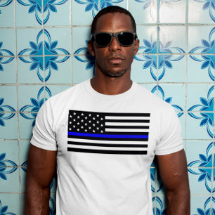 Amerikaanse vlag met de politie van de Thin Blue L T-shirt