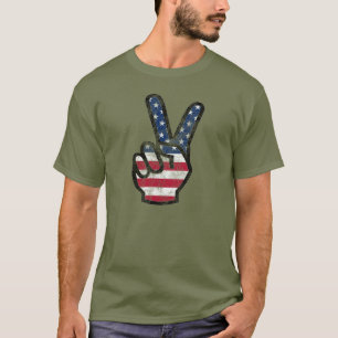 Amerikaanse vlag met distressed Hand Vredesteken T-shirt