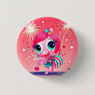 Amerikaanse vlag met Flamingo Cartoon-69217 Ronde Button 3,2 Cm