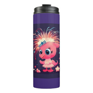 Amerikaanse vlag met Flamingo Cartoon-69218 Thermosbeker